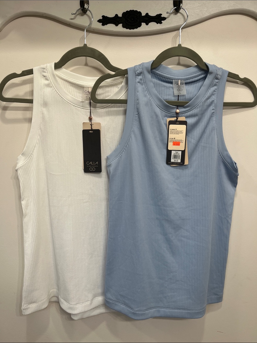 NWT CALIA by Carrie Underwood Ribbed Tank Top Pairs - White & Light Blue